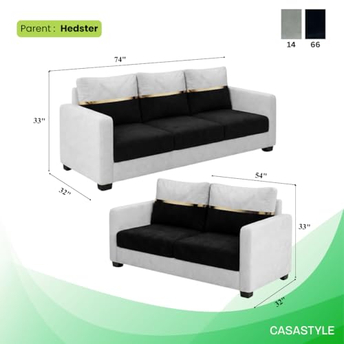 Image of FURNY Hedstor 3 Seater + 2 Seater Fabric Sofa Set (Light Gray-Black) with Velvet Finish | Durable Comfort | Ideal for Living Room
