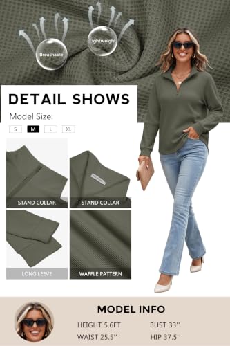 ECOWISH Quarter Zip Women Tunics Tops Oversized Textured V Neck Pullovers - image 4