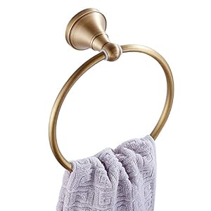 Flybath ラウンド タオルリング アンティーク 真鍮製 タオル掛け タオルハンガー ホーム キッチン バスルームアクセサリー 壁掛け ねじ取付、ブラッシュドブロンズ