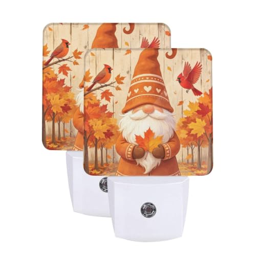 Image of Fall Leaves Birds Gnome LED Plug-in Nightlights 2-Pack for Bathroom