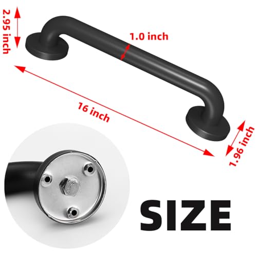 2 Pack 16 Inch Metal Industrial Handrail Grab Pipe Staircase Steps Indoor Exterior Outdoor Deck Hand Rail Safety Grab Bar (Matte Black) Handle for Stairs Bars Wall Elderly Grab Wall Mounted — view 2