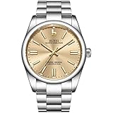 [BUREI]メンズ腕時計 クォーツ アナログ 防水 うで時計 黒い文字盤 人気 ブランド ビジネス シンプル おしゃれ 紳士 男性用 ウォッチ カップル 誕生日 プレゼント (ライトゴールドG)