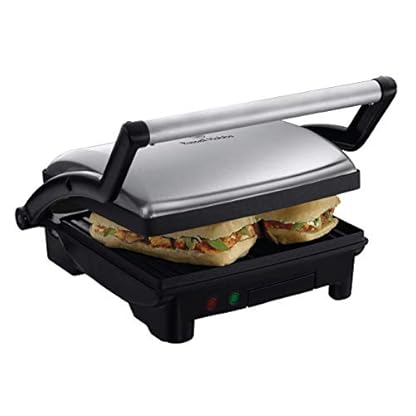 Russell Hobbs Kontaktgrill [3-in-1: Tischgrill - geöffnete Grillplatten | Panini & Sandwich Maker | Kontakt- Grill - gleichzeitig von beiden Seiten] antihaftbeschichtete Platten, Edelstahl/Schwarz