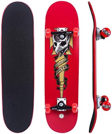 IMITOR 31'' Skateboard Comes Complete 8 Ply Maple Wood Double Kick Pro Skateboards for Teens Beginners Youths Kids Beginners and Professional (Green) (Skull)