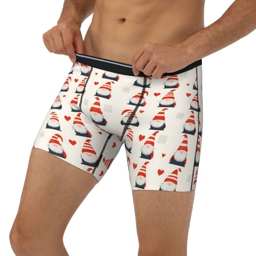 Mens Underwear, Cute Heart Gnome Print Boxers for Men, Soft Moisture-Wicking Breathable Boxer Briefs