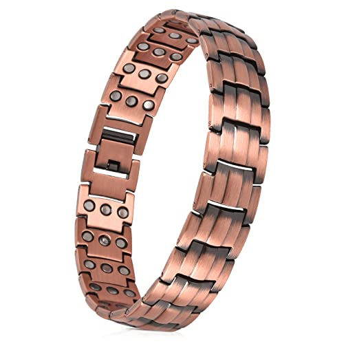 Copper Bracelet For Men With 3 Row Magnets Copper Magnetic Bracelet For Men Adjustable Length Size With Adjustment Tool Jewelry Gifts(Copper) #TOP4