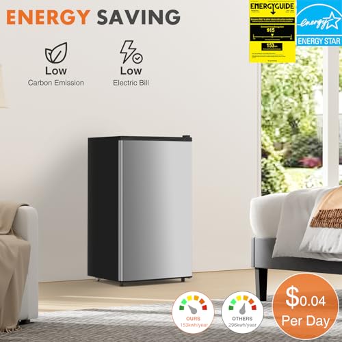 Image of Sweetcrispy 3.2 Cu.Ft Mini Fridge with Freezer, 2 Door Small Refrigerator with Adjustable Thermostat Energy-efficient Low Noise, Compact Fridge for Bedroom, Office, Dorm, Silver