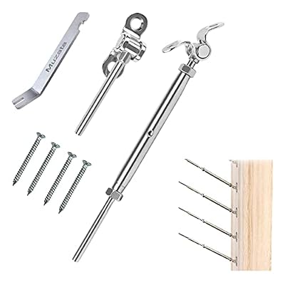 Muzata 10 Pairs Stainless Steel Cable Railing Kit Systems Fit 1/8"Wire Rope,Angle 180° Adjustable Swage Toggle Turnbuckle & End,T316 Marine Grade,CK07,Set Up 10 Runs,Series CA1 CD1 CS1