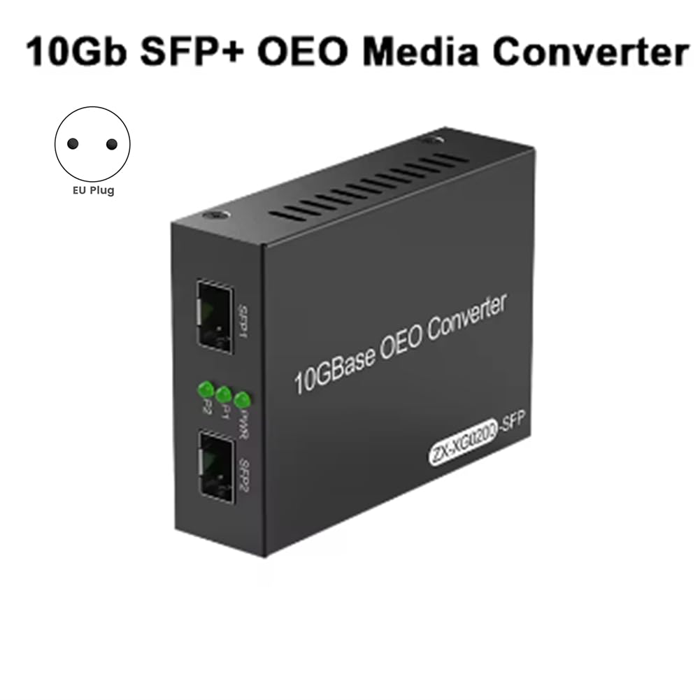 10GbE + OEO Medienkonverter, Dual 10G + Steckplätze, 100M/1G/2,5G/10GBase-T Glasfaser-Medienkonverter, EU-Stecker