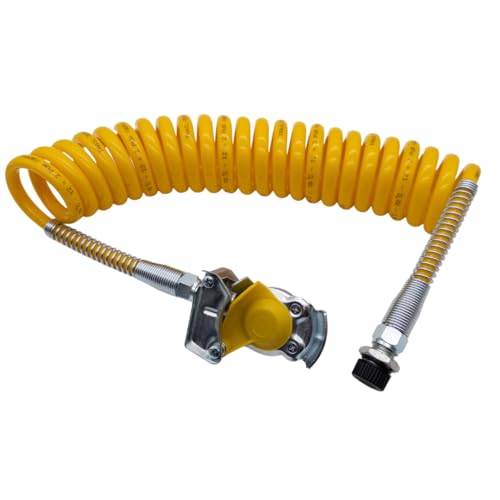 SERTPLAS Luftwendel/Druckluftwendel/Wendelschlauch GELB + Kupplungskopf mit Ventil M22 x 1,5, Luftwendel für Luftversorgung für Zugmaschiene