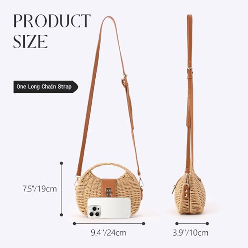 Bolso cruzado de paja para mujer con asa y correa miniatura 3