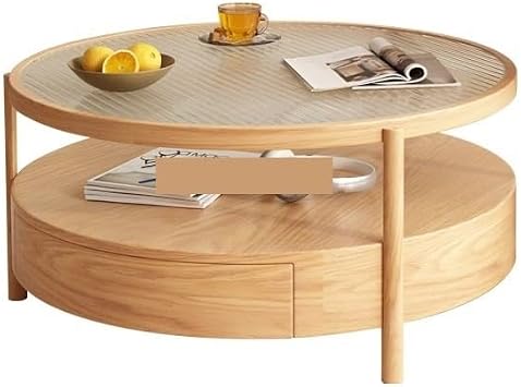 Coffeetable Coffee Table Living Room Household Small Double-layer Solid Wood Round Side Table Japanese Glass Tea Table Coffee Tables For Living RoomA