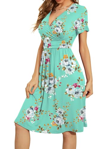 Image of WEACZZY Women's Summer Short Sleeve Casual Dresses V-Neck Floral Party Dress with Pockets