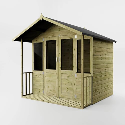 WALTONS 7x7 Summerhouse Including Veranda | Apex Roof | Shiplap Tongue and Groove | Wooden Garden Room Summer House | Double Locking Doors | (7 x 5 Summerhouse & Veranda (7 x 7))