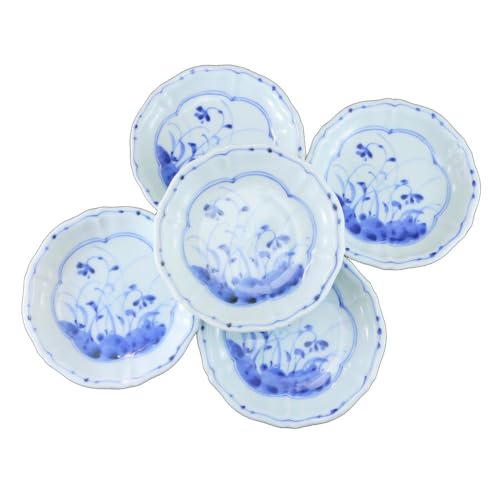 小皿 美濃焼 丸皿 高麗草花 3.5寸深皿(5枚セット) 醤油皿 取皿 和柄 染付|和食器 陶器 三階菱