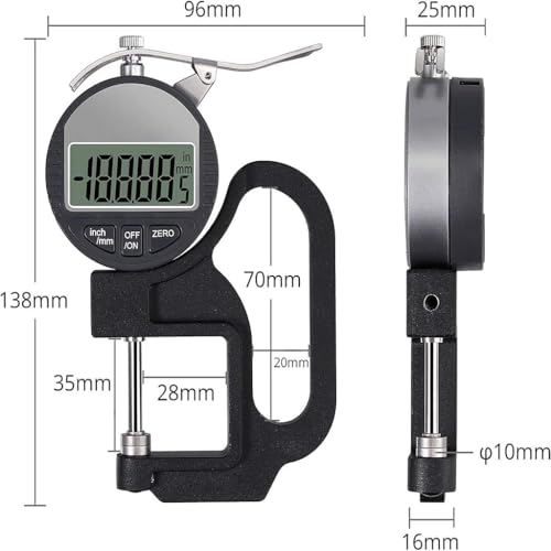 Image of Digital Thickness Gauge 0-12.7mm / 0.5 Inch Electronic Micrometer with Large LCD Display, 0.001mm High Precision, Inch /Metric Conversion (0.001 MM 0 to 12.7mm)