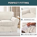 FantasDecor 2 Piece Chair Sofa Covers Velvet for Living Room Slipcovers with Individual Cushion Elastic Furniture Protector for Pets, Machine Washable (Armchair, Ivory) - Image 5
