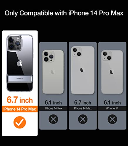 Torras Iphone 14 Pro Max Case Clear With Stand, [10Ft Military Grade Drop Tested] Anti-Yellowing [3 Stand Ways Built-In Kickstand] Slim Protective Phone Cases Iphone 14 Pro Max, Diamond Clear #TOP7