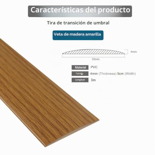 Miniatura 6 de Tira De Umbral Adhesiva Perfil De Transición Plano Tira De Transición De Piso Umbral De Puerta Grano De Madera Perfil Pvc Para Suelo Laminado Amarillo, 300 5cm
