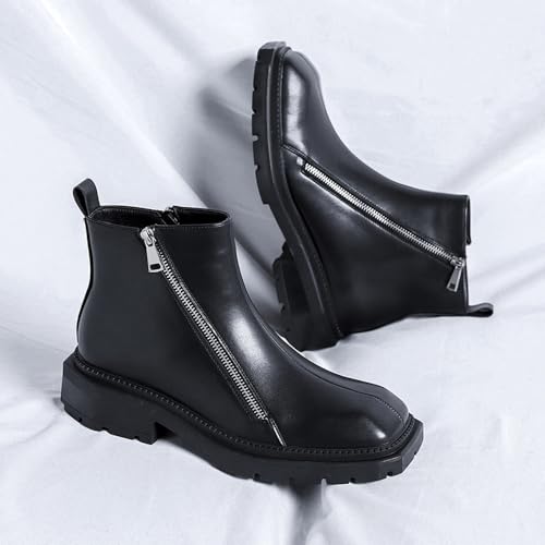Men Polished Leather Platform Square Chukka Ankle Boots With Side Zipper Comfortable Fashion Chunky Block Heel Lug Sole Non Slip Chelsea Business Boot For Party Formal Work3