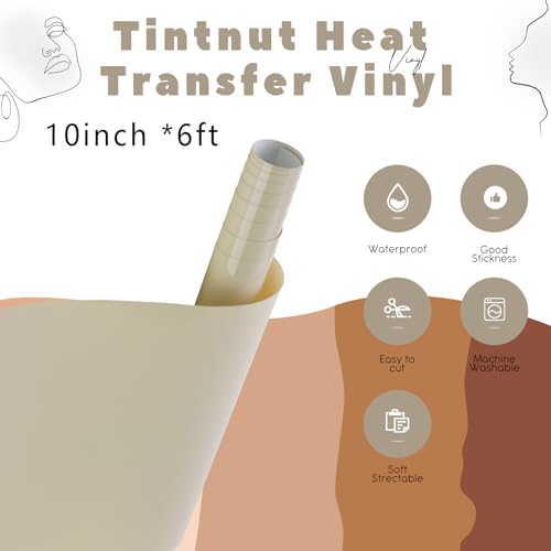 Image of Tintnut Beige Heat Transfer Vinyl Roll,10 inchx6ft Iron on Vinyl | Skin Tone PU HTV,easy cut & weed,stretch washable,works with iron & heat press for fabric crafts