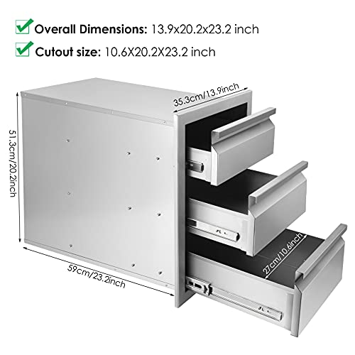 Seeutek Outdoor Kitchen Drawers Stainless Steel 14 X 20 X 23.2 Inch Flush Mount Bbq Drawers Triple Layer Access Storage Drawers For Outdoor Kitchen Or Bbq Island Patio Grill Station #TOP1
