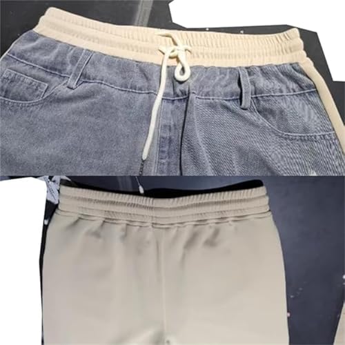 Women's Denim Trousers with Stitching and Ripped Design Summer Drawstring Casual Retro Elastic Waist Wide Leg Patchwork Jeans3