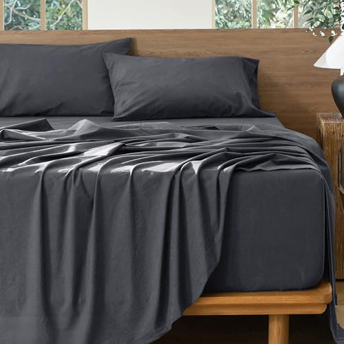Image of MooMee Sheet Set 100% Washed Cotton Linen-Like Extra Deep Pocket Queen | Relaxed Linen-like Texture. Soft, Breathable & Lightweight Comfort. 15-19 inch Extra Deep Pocket with All-around Elastic