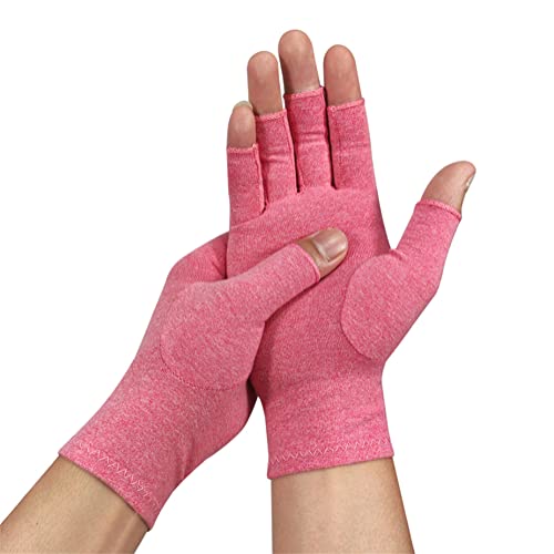 Pink Women Gloves for Arthritis Compression Gloves Hand Gloves Thin Arthritis Pressure Gloves for Hands Support Pain Relief Arthritis Hand Gloves Half Finger Compression Gloves Carpal Tunnel (S)