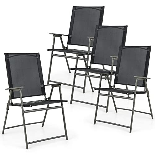 KOMFOTTEU Sillas de jardín, sillas plegables portátiles con reposabrazos, sillas de balcón con respaldo ergonómico, sillas de camping de hasta 150 kg, sillas de exterior resistentes a la intemperie