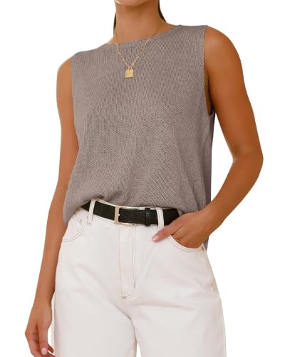 Image of BTFBM Womens Sweater Vest Summer Sleeveless Tank Tops,Apricot Khaki,XL