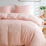  MOHAP 4 Pièces Parure de Lit Adulte Housse de Couette 200x200cm+Drap Housse 160x200+2 Taies d\'oreillers 65x65cm Rose Normal 80 Fils/cm² Housse de Couette 2 Personnes avec Fermeture Éclair