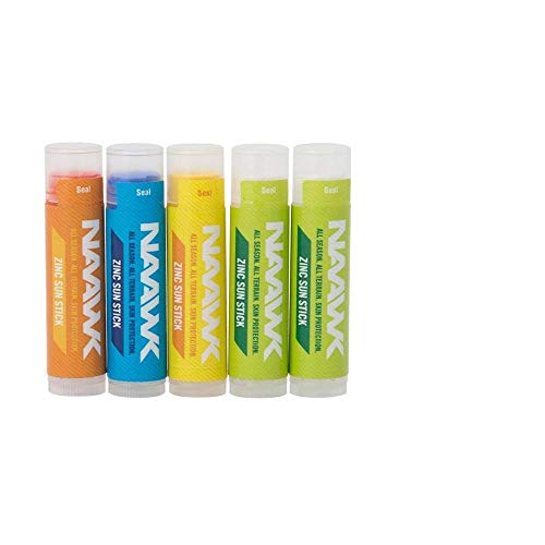 NAAWK- SPF 50 Zinc Oxide Sunscreen Stick For Sunburn & Sensitive Skin Spots - Colorful Variety 5-Pack (2 White, 1 Blue, 1 Yellow, 1 Orange)