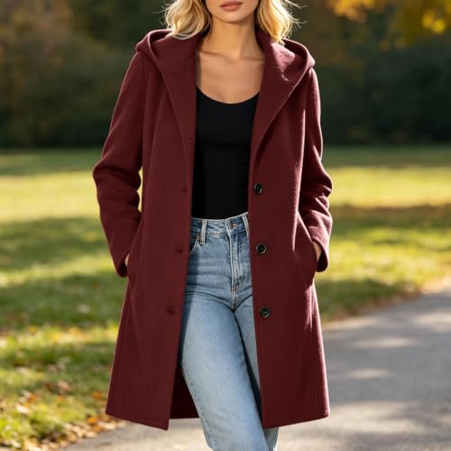 Pea Coats For Women Long Hooded Jacket Long Sleeve Trench Coat Outerwear - image 2