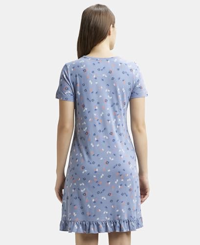 Image of Jockey RX25 Women Micro Modal Cotton Ruffled Hem Styled Half Sleeve Printed Sleep Dress (Colors & Prints May Vary)