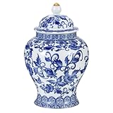 Chinoiserie Ginger Jar, 7.87 Inch Ceramic Blue and White Ginger Jar with Lid, Porcelain Ginger Jars Vase for Home, Living Room, Coffee Table, Shelf Decor (Bule&White)