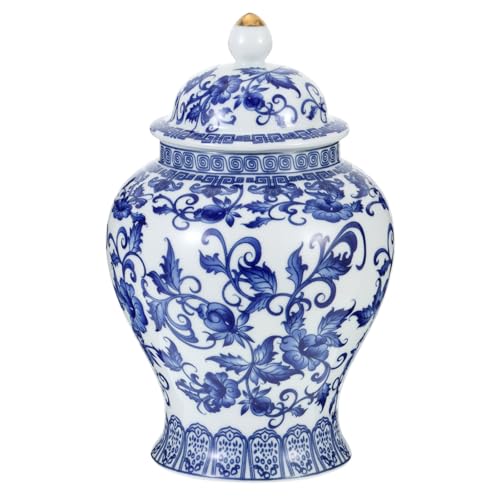 Chinoiserie Ginger Jar 7.87 Inch Ceramic Blue and White Ginger Jar with Lid Porcelain Ginger Jars Vase for Home Living Room Coffee Table Shelf Decor (Blue&White)