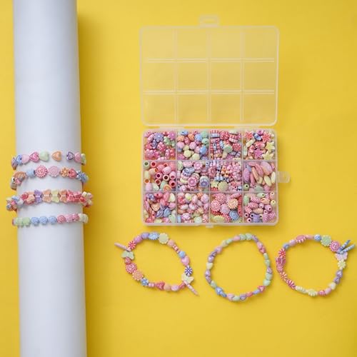Image of Ambitieux DIY Bracelet Making Kit for Girls - 12 Types Colorful Beads with Charms, Elastic Thread, Earrings, Clasps & Rings - Jewellery Craft Kit for Kids, Birthday Return Gift, Rakhi Special Set for 2 3 4 5 6 7 8 9 10 years (Dual Tone beads)