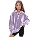 Girls Oversized Velvet Sweatshirt Loose Half Zip Tee Tops Long Sleeve Pullover Casual Lapel Collar T-Shirts for 4-15 Years