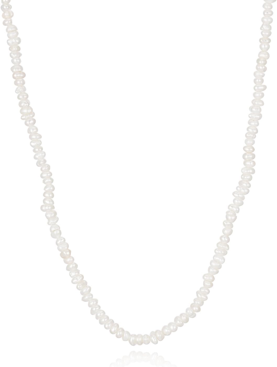 JaruJaru 16'' 18'' 20'' Handmade Baroque (Keshi) Pearl Strand, Natural Cultured Freshwater Pearls, 3mm-4mm Irregular Shapes，Essential Minimal Pearl Necklace for Women