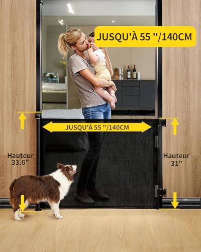 Patywaga Treppenschutzgitter Ausziehbar 0-140cm,Türschutzgitter Ausziehbar mit Treppenschutz & Kindersicherung Treppe - Universelles Kinderschutzgitter für Baby, Haustiere Innen/Außen（Schwarz）