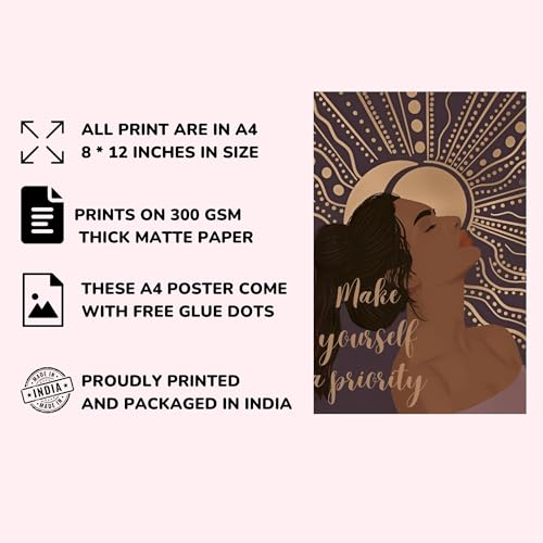 Image of Posters Inc Motivational Wall Posters Pack of 12 | Positive Quotes & Aesthetic Room Decor | Home Wall Decoration Items for Living Room, Bedroom, Study | Birthday Gift for Women, Men & Friends | A4 Size, 300 GSM, Unframed
