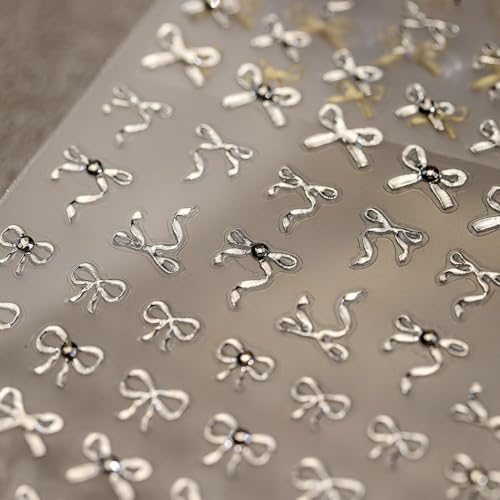 Image of 5D Embossed Nail Stickers for Nail Art Bow Nail Art Stickers Silver Nail Decals Self Adhesive Nail Decals Rhinestone Nail Art Design Manicure Supplies Charm for Women Christmas Nail Art Decorations