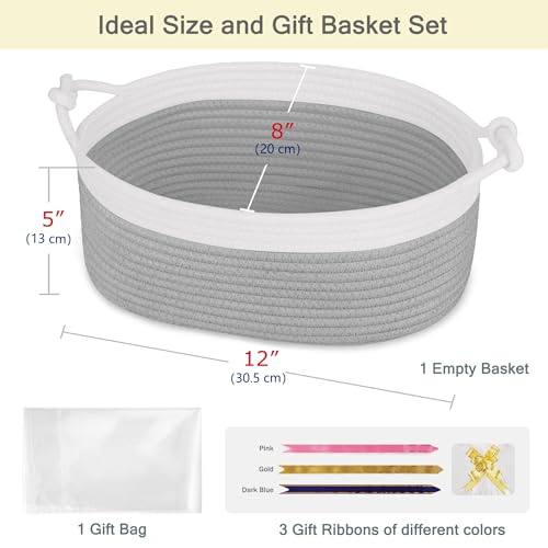 Image of Small Empty Gift Basket with Bag & Ribbons, White & Cool Gray