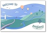 Dimensioni: 8 cm x 5,5 cm. Illustrazione per il turismo dell\'Inghilterra - un paesaggio con mongolfiere Calamita Frigorifero