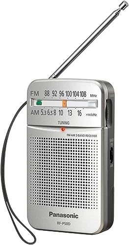 Panasonic Pocket FM/AM Portable Radio with Digital Tuner, Large Dial, Easy to See Fluorescent Pointer, Clear Sound, AM FM Radio Portable for Off-the Grid Trips, Blackouts, Battery Powered- RF-P50D
