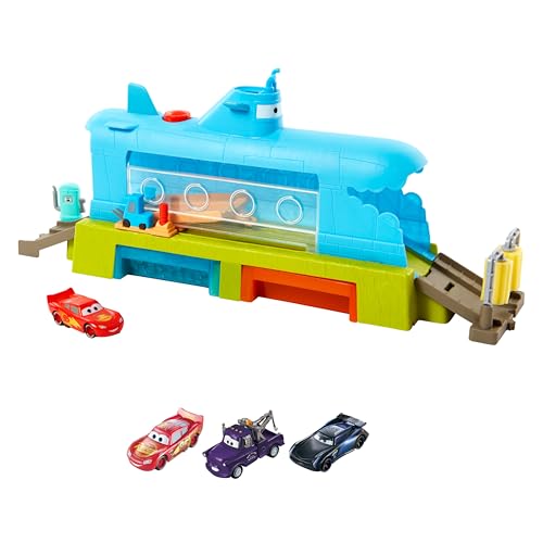 Bundle of Mattel Disney Pixar Cars Submarine Car Wash Playset with Color-Change Lightning McQueen Toy Car + Mattel Disney and Pixar Cars Toys, Color Changers 3-Pack Vehicles