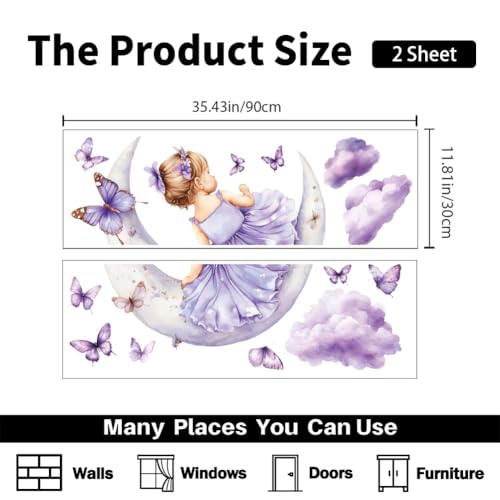Vinilos Decorativos PLIGREAT 2 Hojas Luna Morada Mariposas miniatura 3