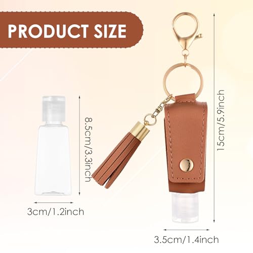 Grevosea 2Pcs Hand Sanitizer Holder, 30ml Portable Leather Hand Sanitizer Travel Size Keychain Empty Squeeze Bottles Refillable Container for Toiletry Lotion Liquid Soap Shampoo (Black+Brown)2