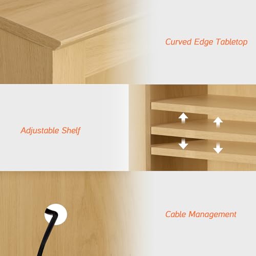 Image of WAMPAT 71 inch Tall Bookcase with Doors & Storage Cabinet, 4 Column Modern 5-Tier Bookshelf with Adjustable Shelf, 142 inch Wide Wooden Display Book Shelf for Home Office, Living Room, Bedroom, Oak